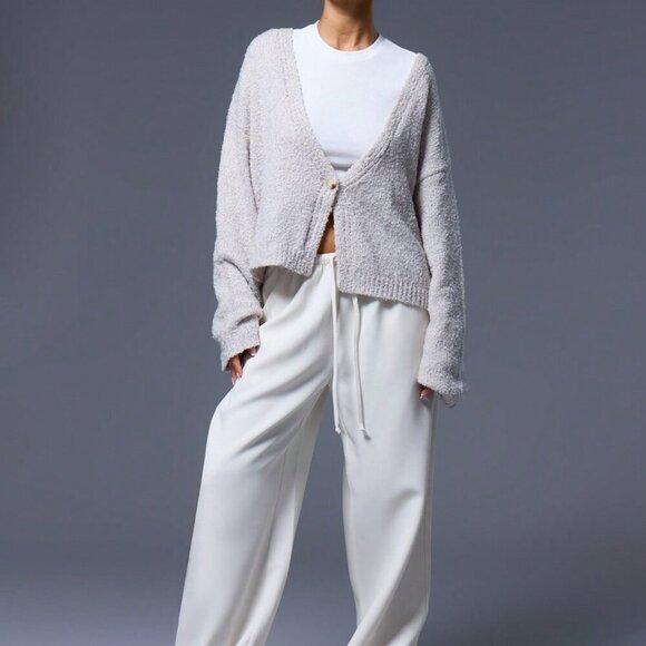 Light Grey Casual Women's One Button Long Sleeve Knit Cardigan - Picture 4 of 5